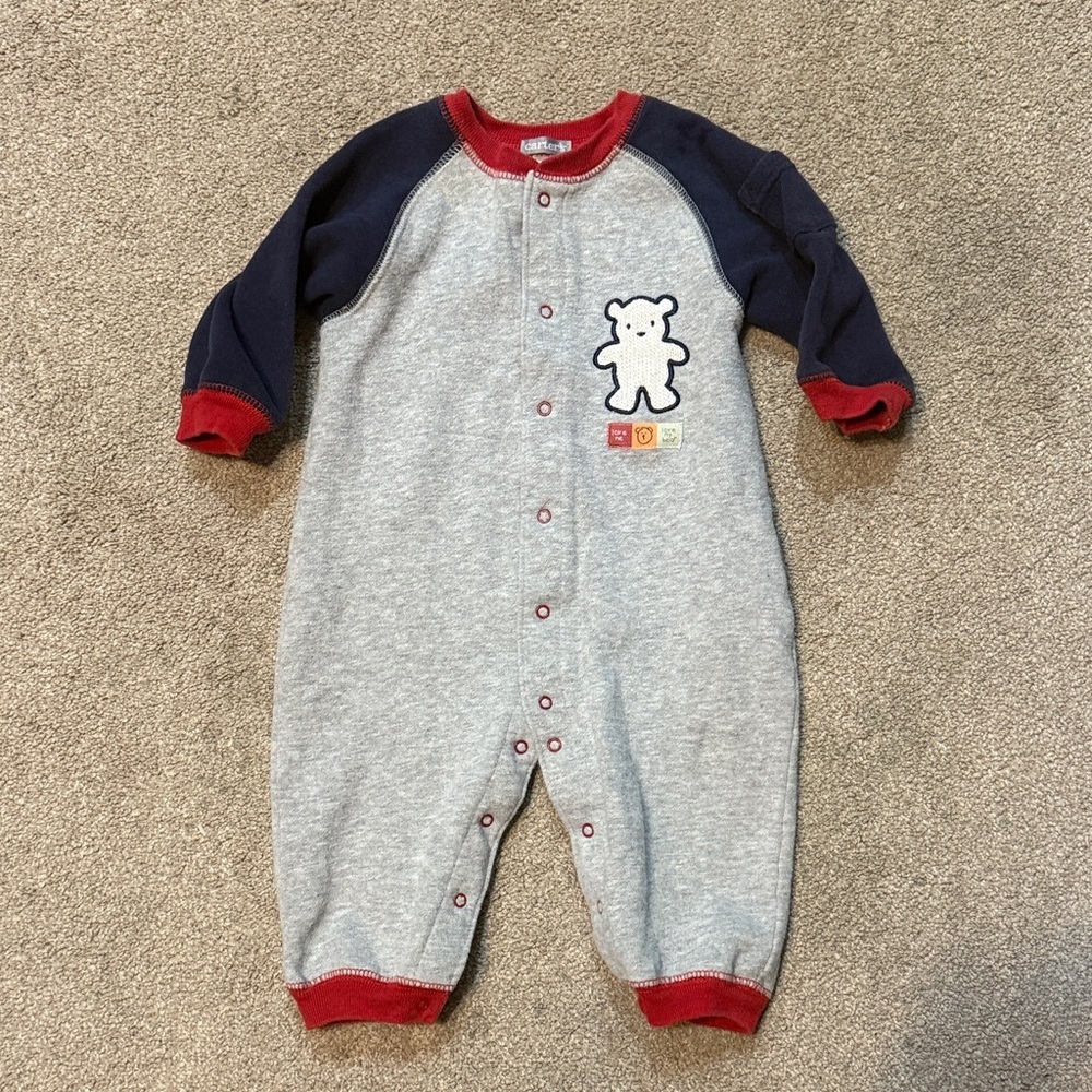Carter’s Vintage Sweatshirt Button Long Sleeve Pajamas Size 9M